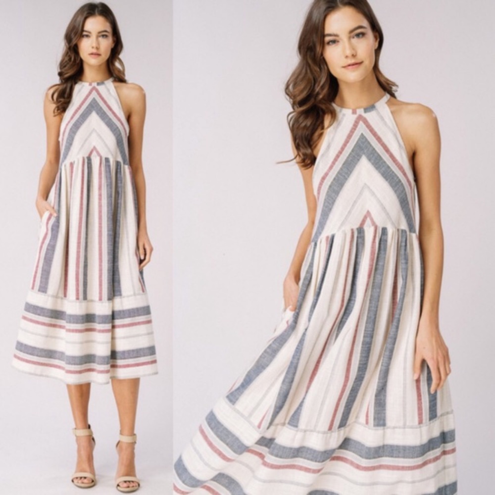 Striped Halter Midi Dress